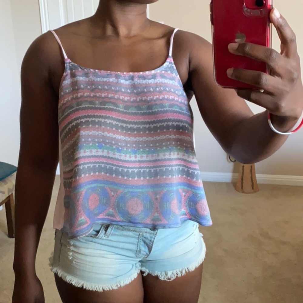 Pink/ multicolored Cropped Flowy Zara Tank